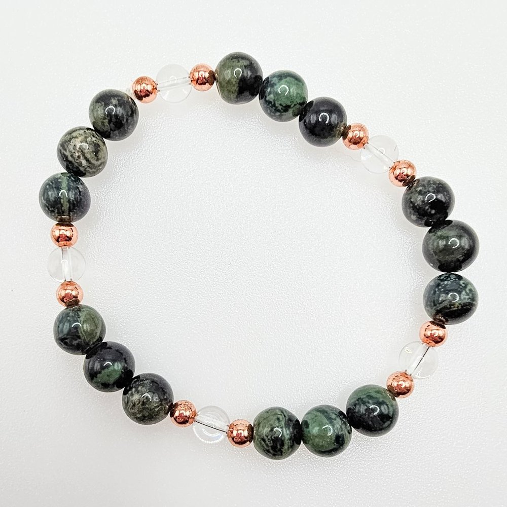 Kambaba Jasper, Clear Quartz, & Gold Hematite Energy Bracelet 8MM
